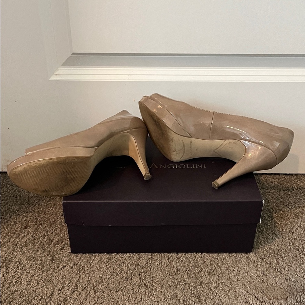 Enzo Angiolini Taupe Peep-Toe Heels - Picture 2 of 2